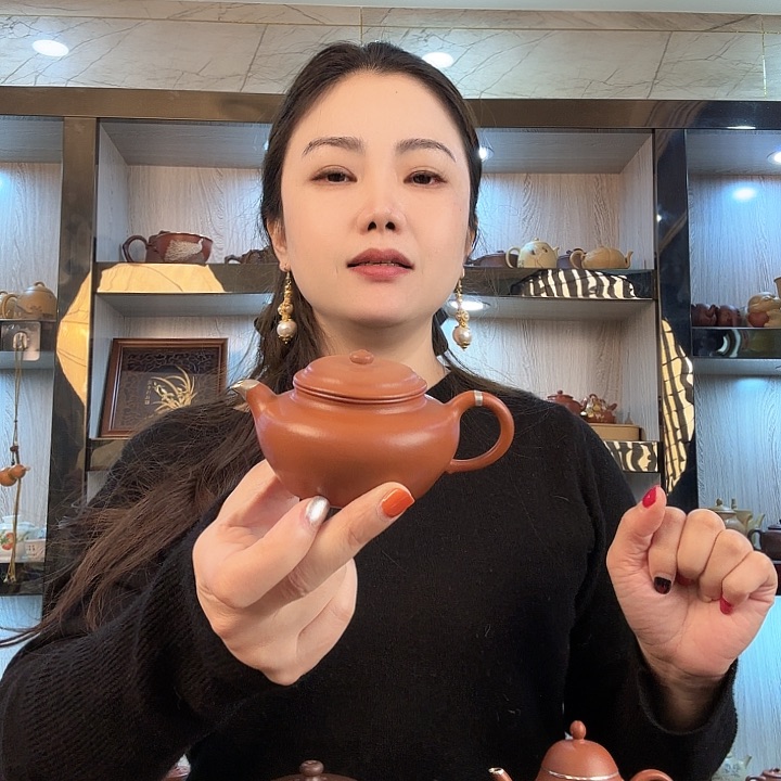 朱泥茶壶@****?朱泥扁樱容量130cc全手工