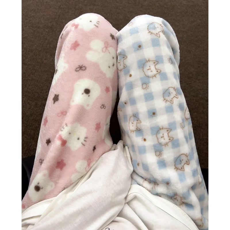 遛弯裤子韩国睡裤女秋冬加绒加厚珊瑚绒可爱保暖法兰绒家居裤外穿