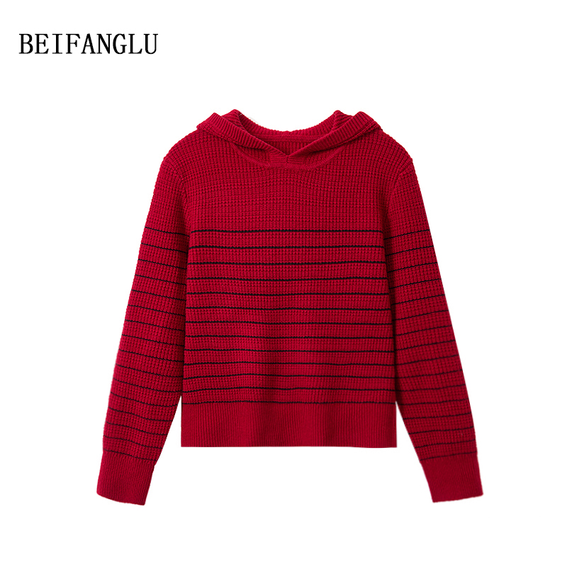 北方鹿【100%绵羊毛经典条纹帽衫】气质肌理感百搭针织羊毛衫251474