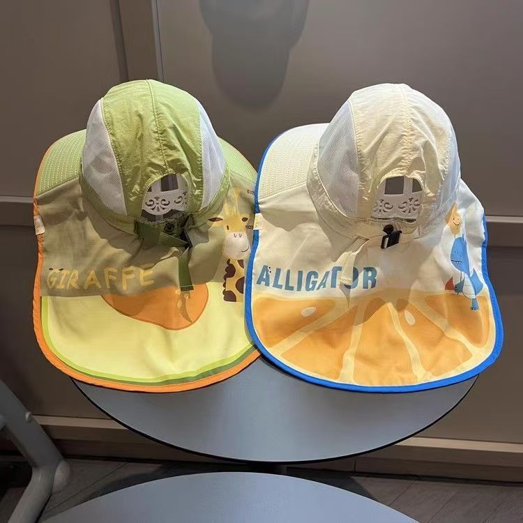 卡通风卡通男防晒帽无顶圆顶帽子遮脸遮阳帽大帽檐