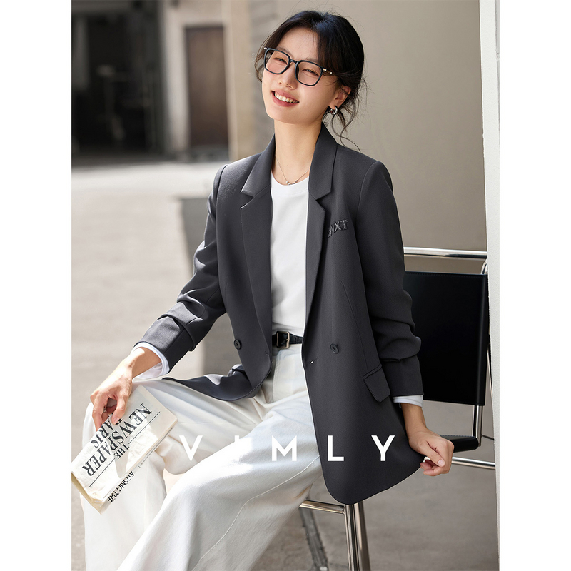 梵希蔓通勤字母刺绣翻领西装外套女秋正肩开衫上衣A2516