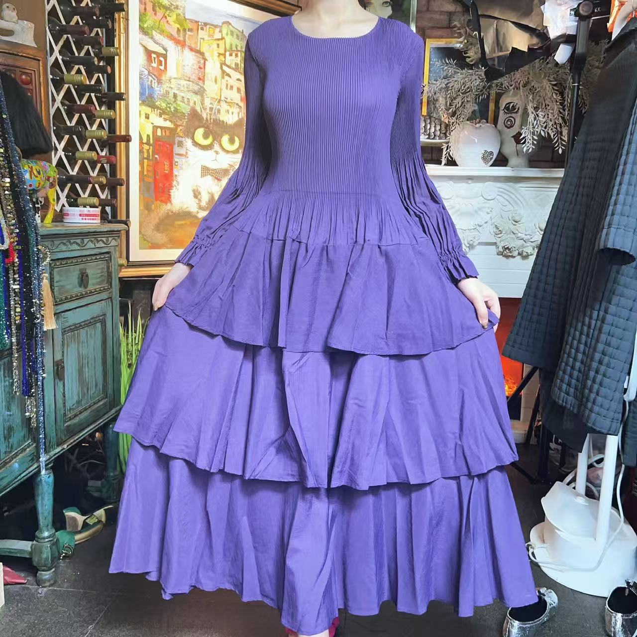 【清仓】欧洲站2025秋冬褶皱气质高档端时尚显瘦净版欧版连衣裙YS