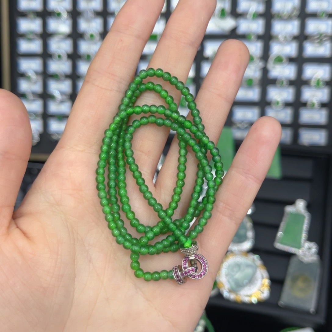翡翠戒指未镶嵌小米珠项链