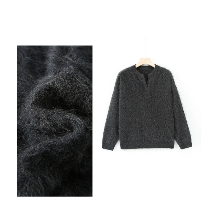 高品质山羊绒拉绒V领套头基础打底满天星亮片款66267