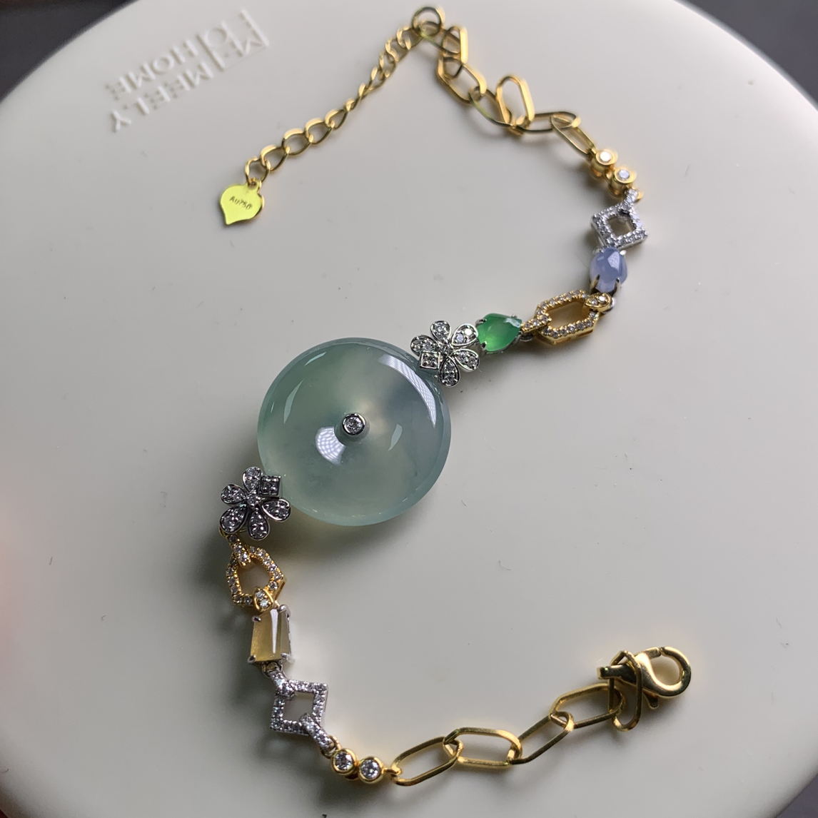 缅甸翡翠A货设计款平安扣18 K手链