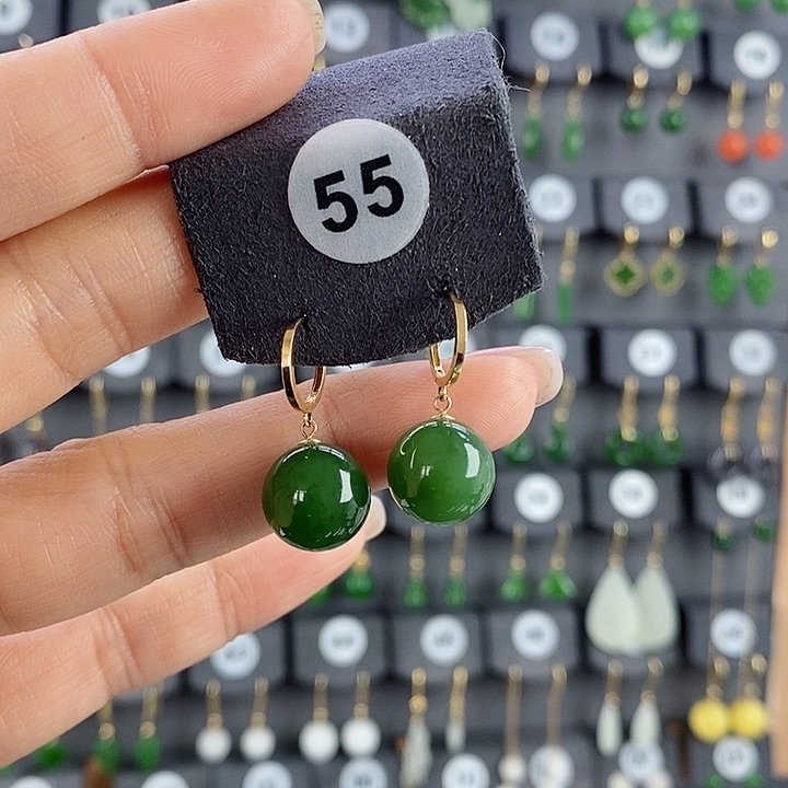 和田玉耳饰18K金镶嵌