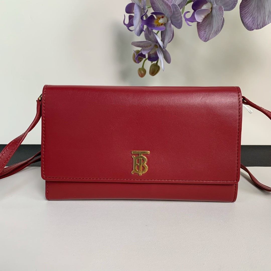 99新 BURBERRY/博柏利 【98新】burberry tb woc发财包酒红