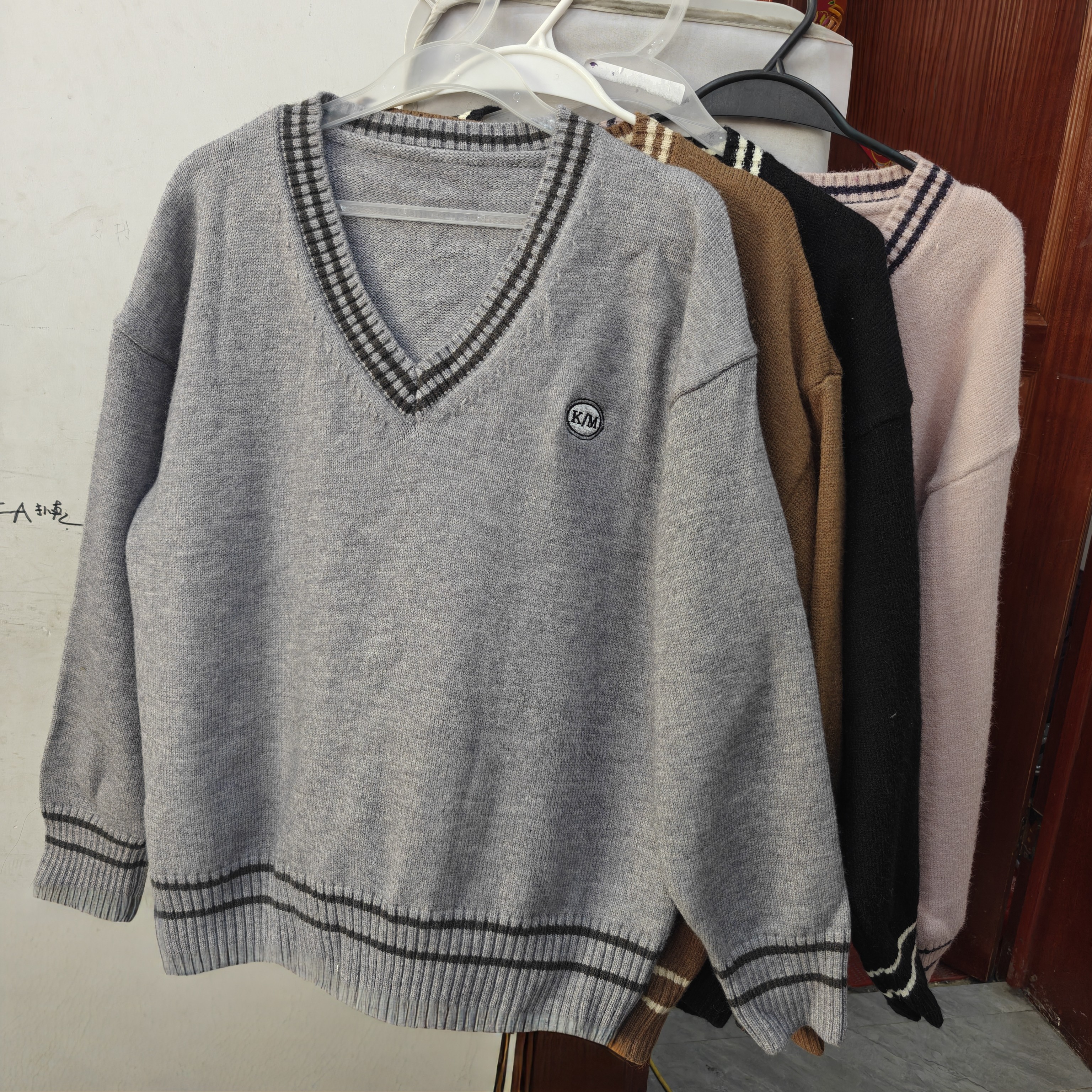 （柚子同款）冬款条纹加厚彩色宽松长袖针织开衫9338