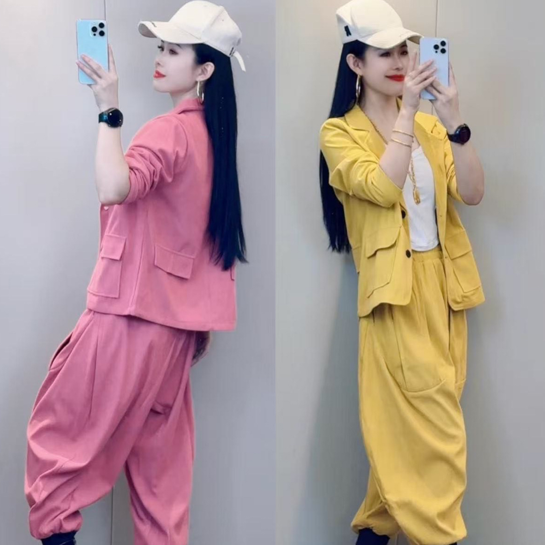 彩色个性时尚雪尼尔西服跨裤套装
