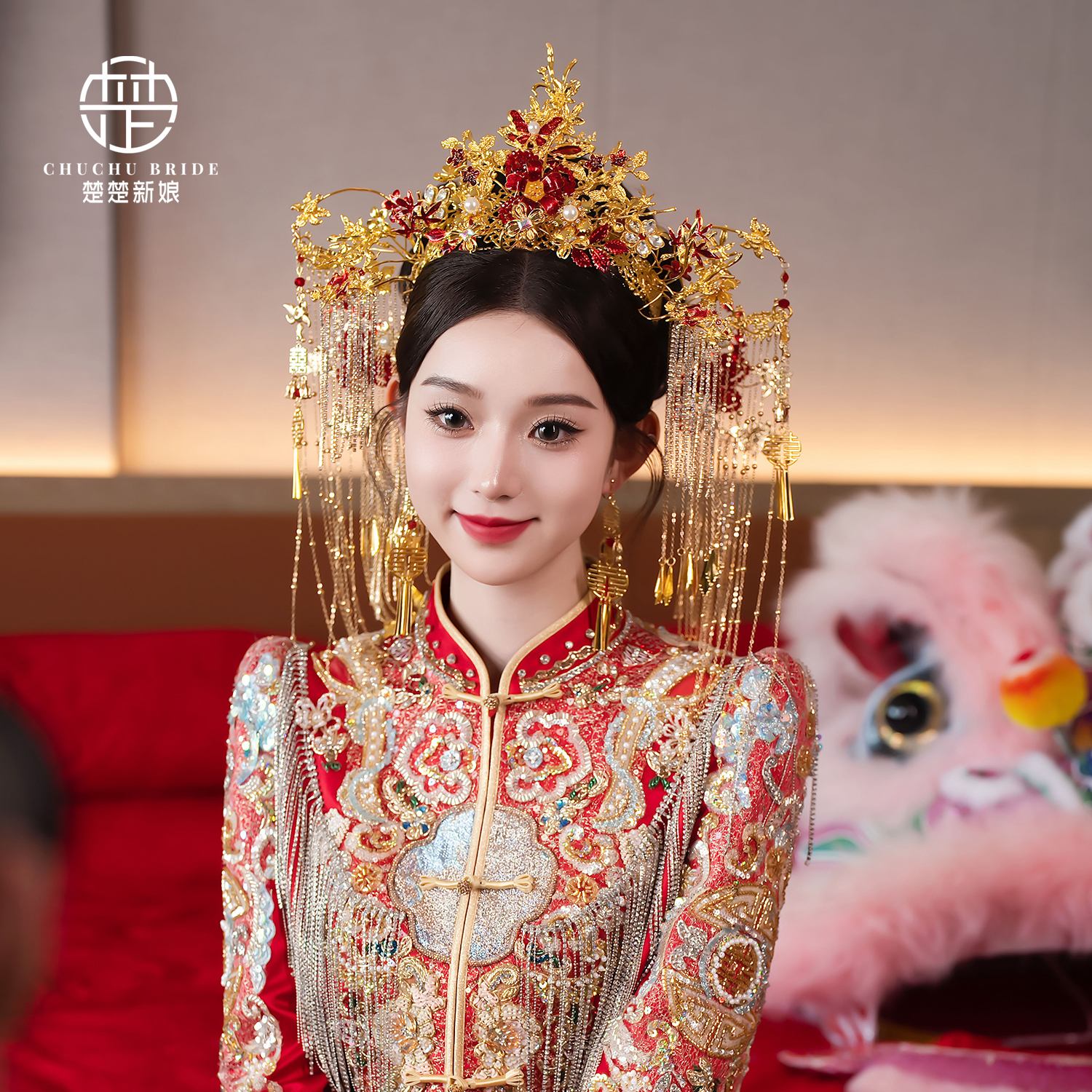 新娘中式婚礼大凤冠古装发饰复古传统新娘秀禾龙凤褂宫廷头饰品