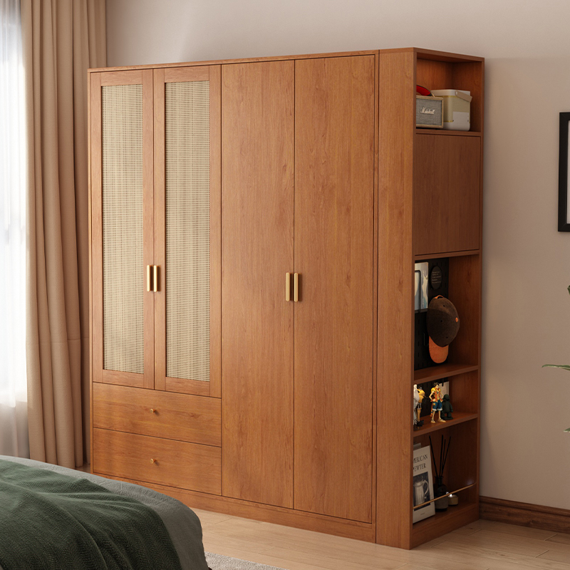 雷勒衣柜家用卧室现代樱桃木色中古风实木对开门实木收纳储物衣橱