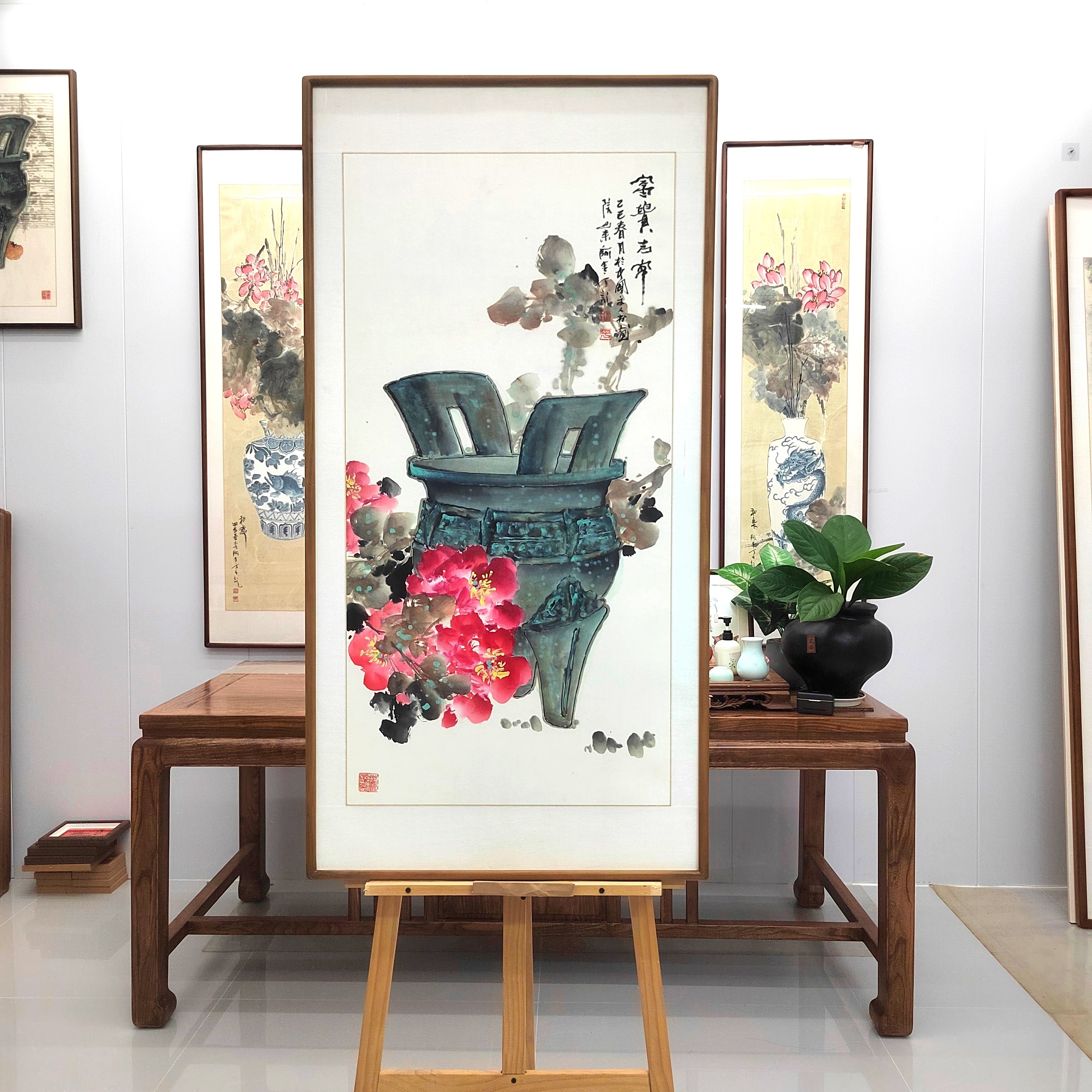 纯手绘国画牡丹《富贵吉安图》120*60cm，书房茶室办公室玄关卧室