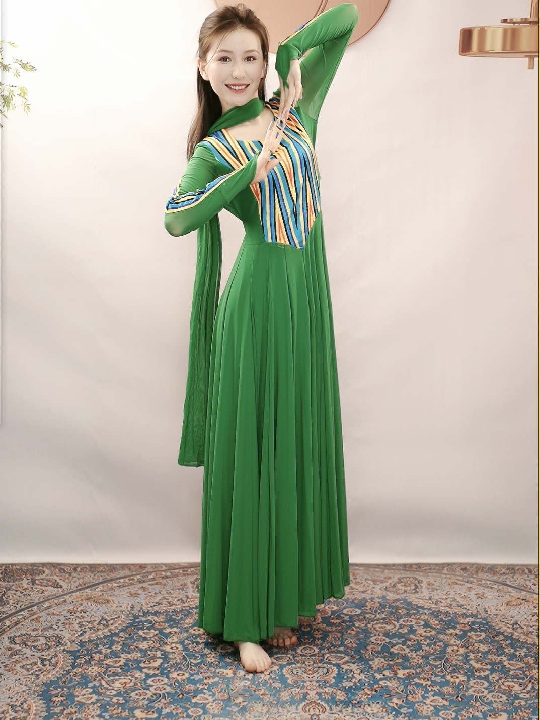 夏季新品艾德莱斯网纱拼接款连衣裙新疆民族风时尚百搭720大摆裙