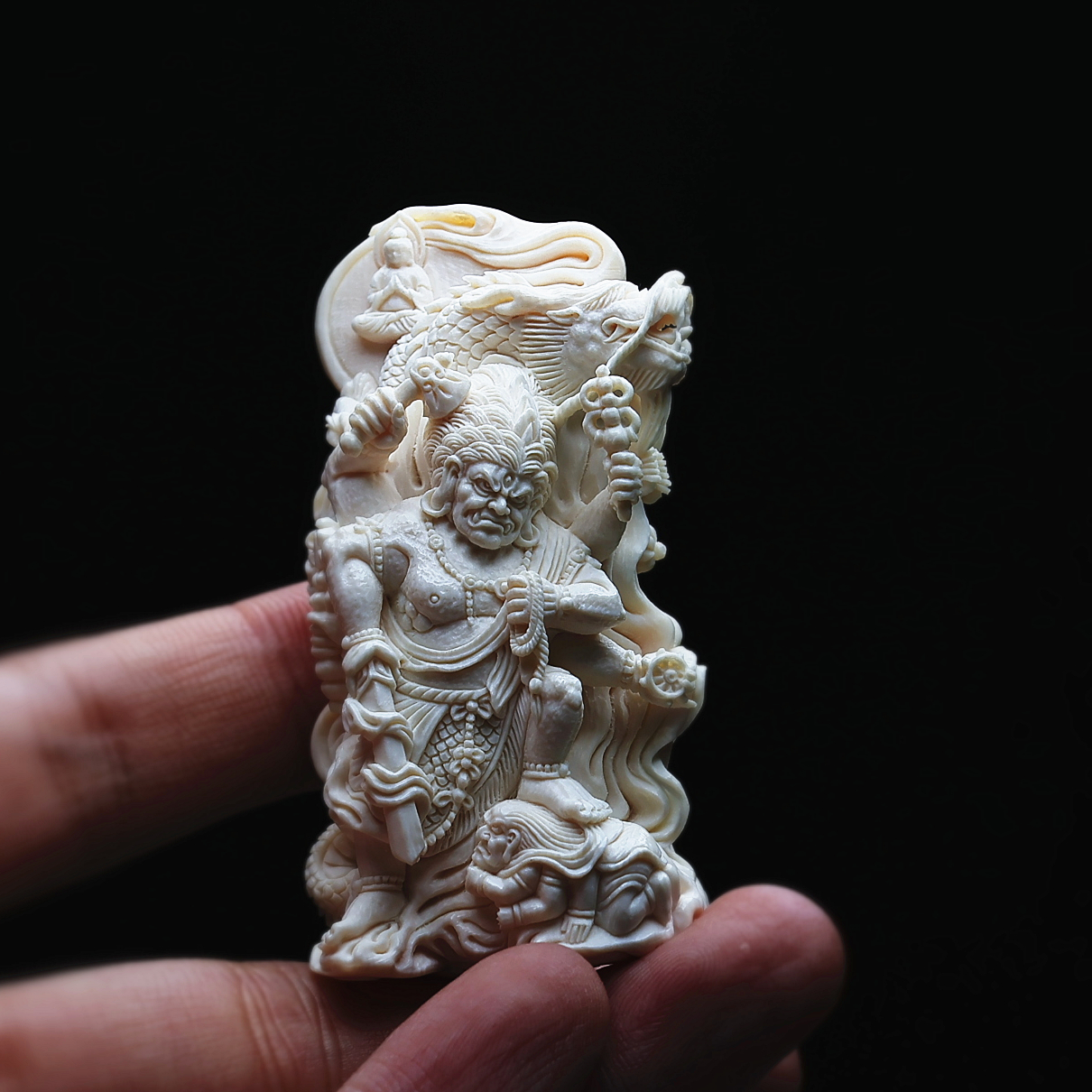 和顺斋雅藏猛犸牙寸佛猛犸象牙不动明王小摆件重工雕刻随身掌中佛