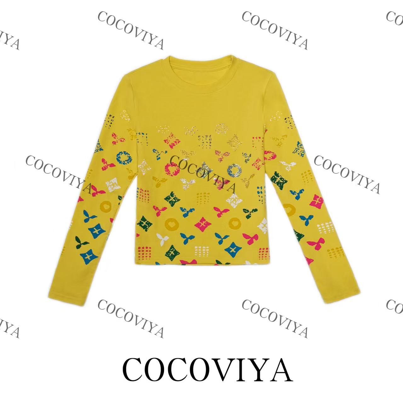 【XY】COCOVIYA潮牌彩色蝴蝶几何印花上衣 复古甜酷风26C-575