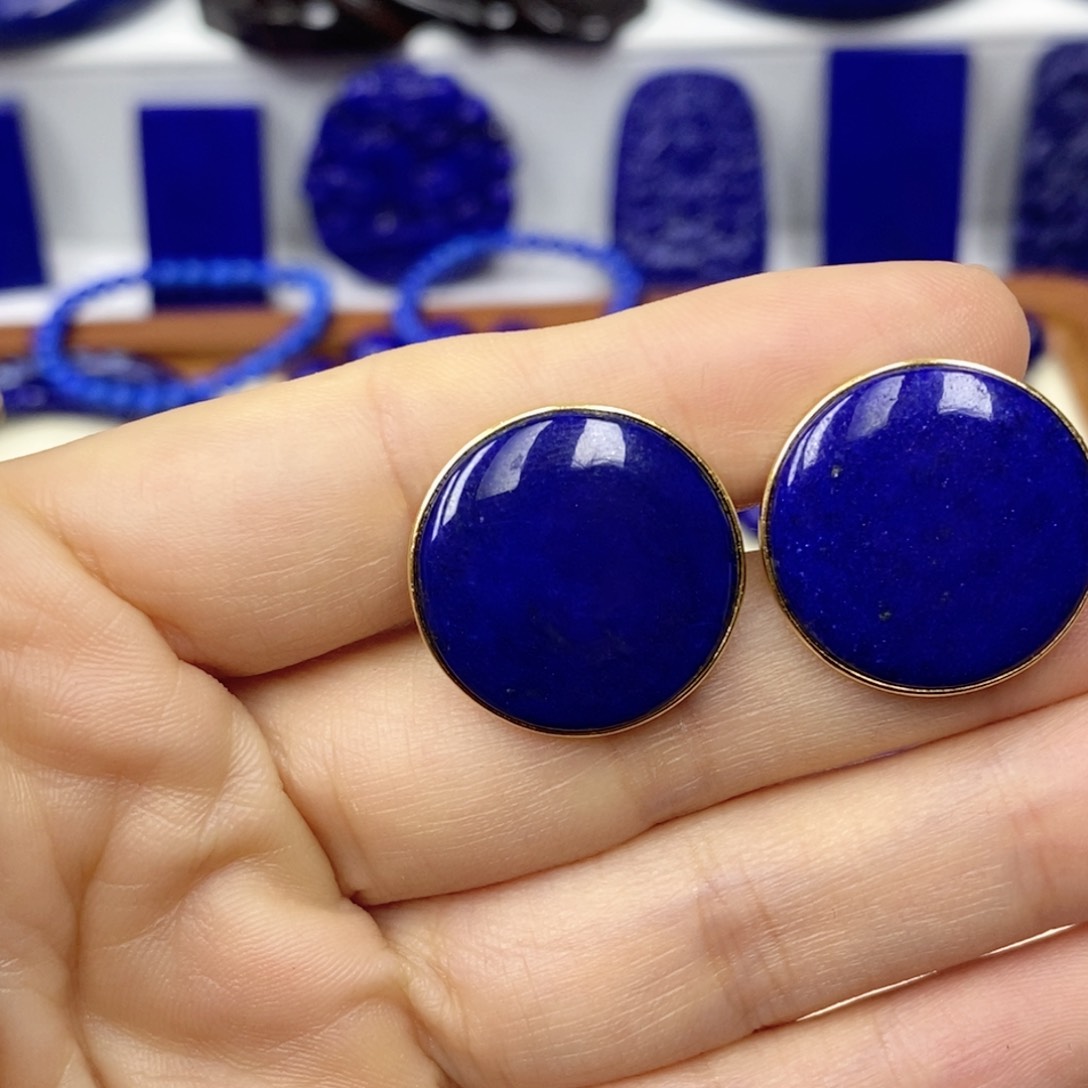 青金石耳饰银S925镀金镶嵌