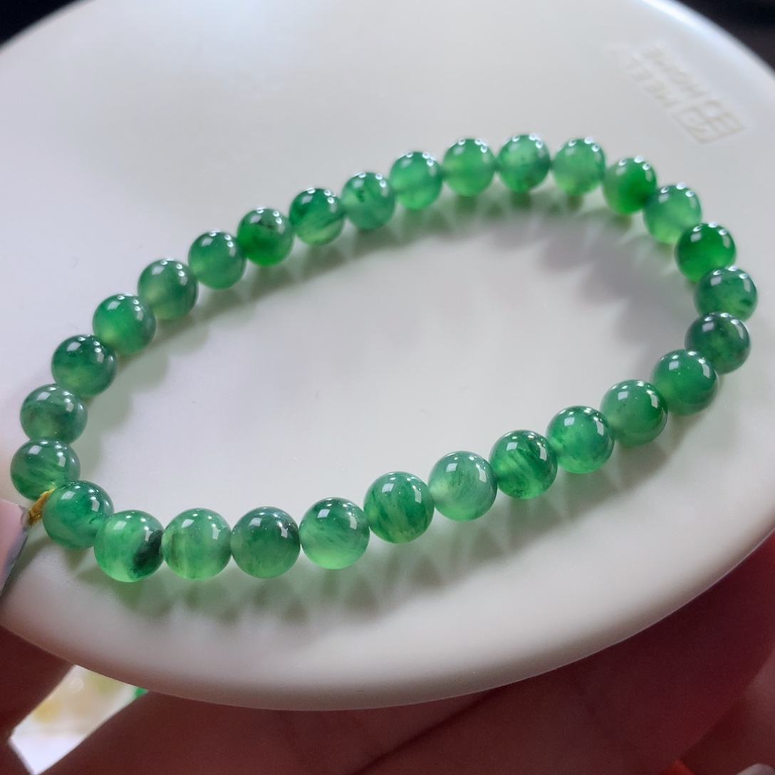 翡翠未镶嵌手链翡翠冰胶底冰油绿卡6+