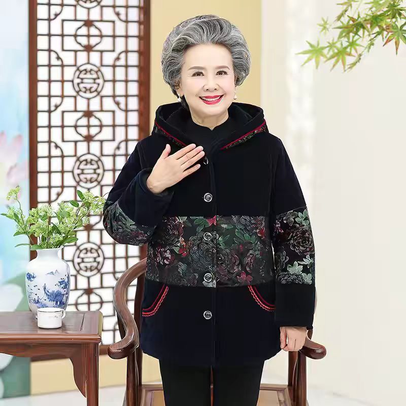 12076-奶奶装冬装中老年人加厚妈妈外套灯芯绒女棉服（老仓库一楼）