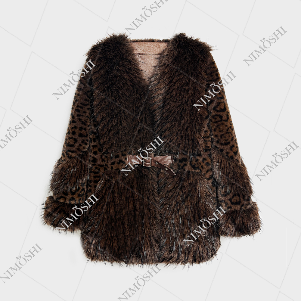  NIMðSHI【达妮】冬季豹纹高级感洋气大衣女外套气质百搭L5012