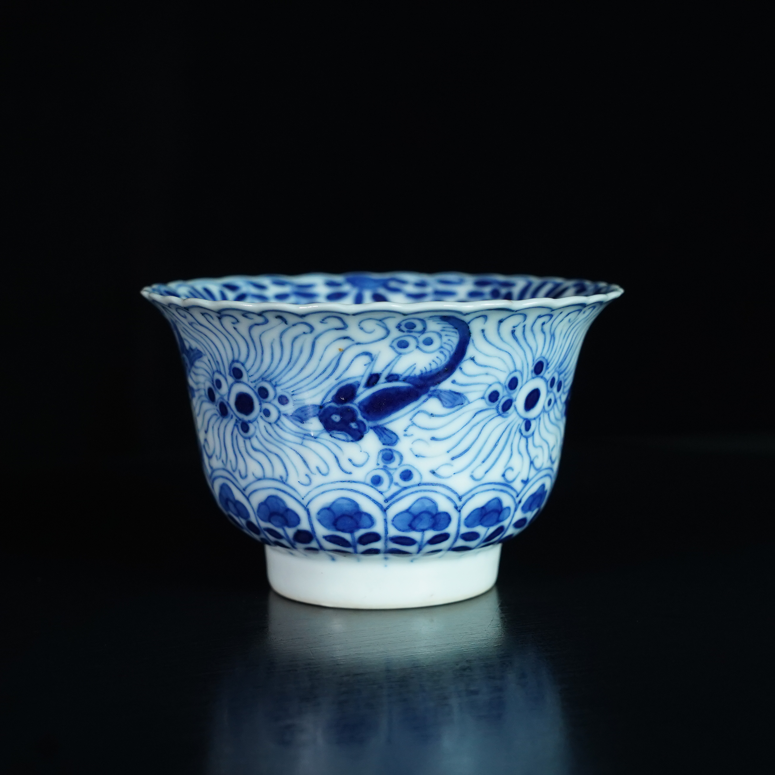 LABC241219023【十竹斋】清光绪鲭涟鲤鳜青花茶园