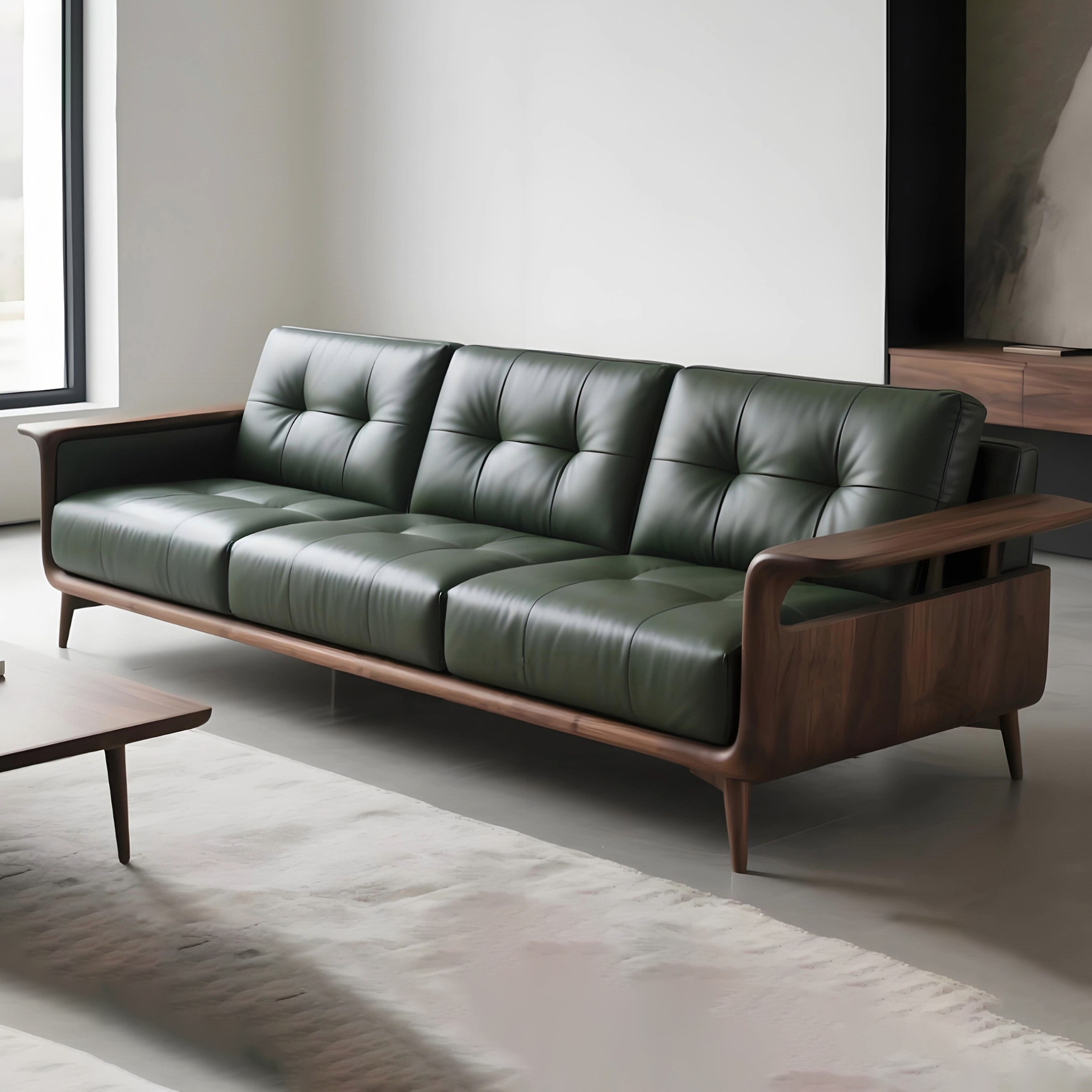 意式极简直排沙发北美黑胡桃木皮艺高端时尚复古大小户型套房别墅