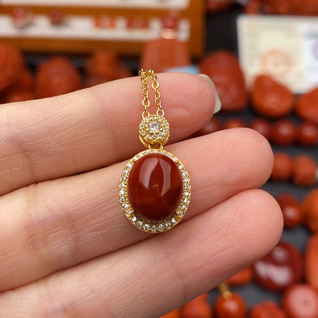 南红玛瑙四川凉山瓦西吊坠银S925镶嵌