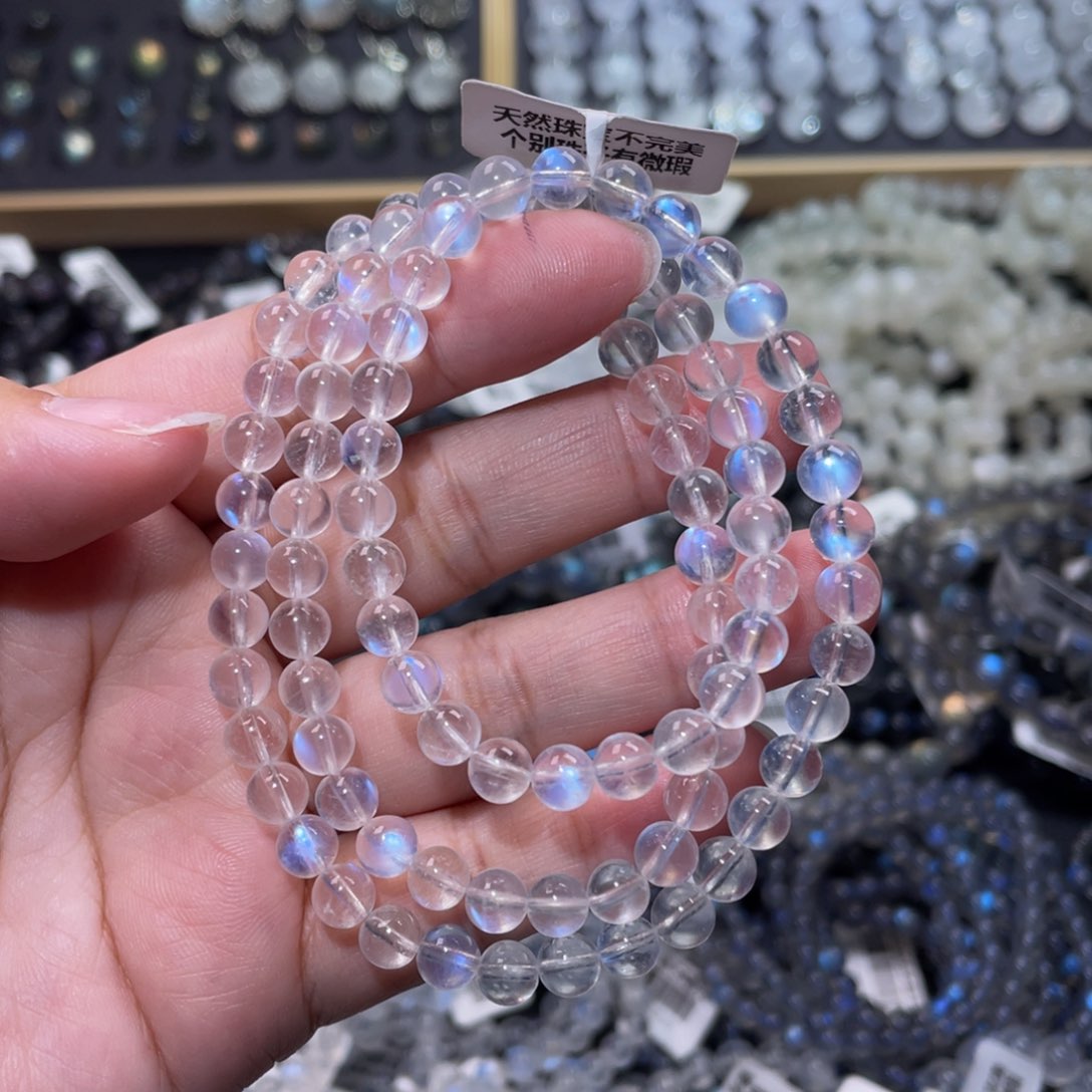 月光石手链未镶嵌小**包蓝月光手链多圈6mm