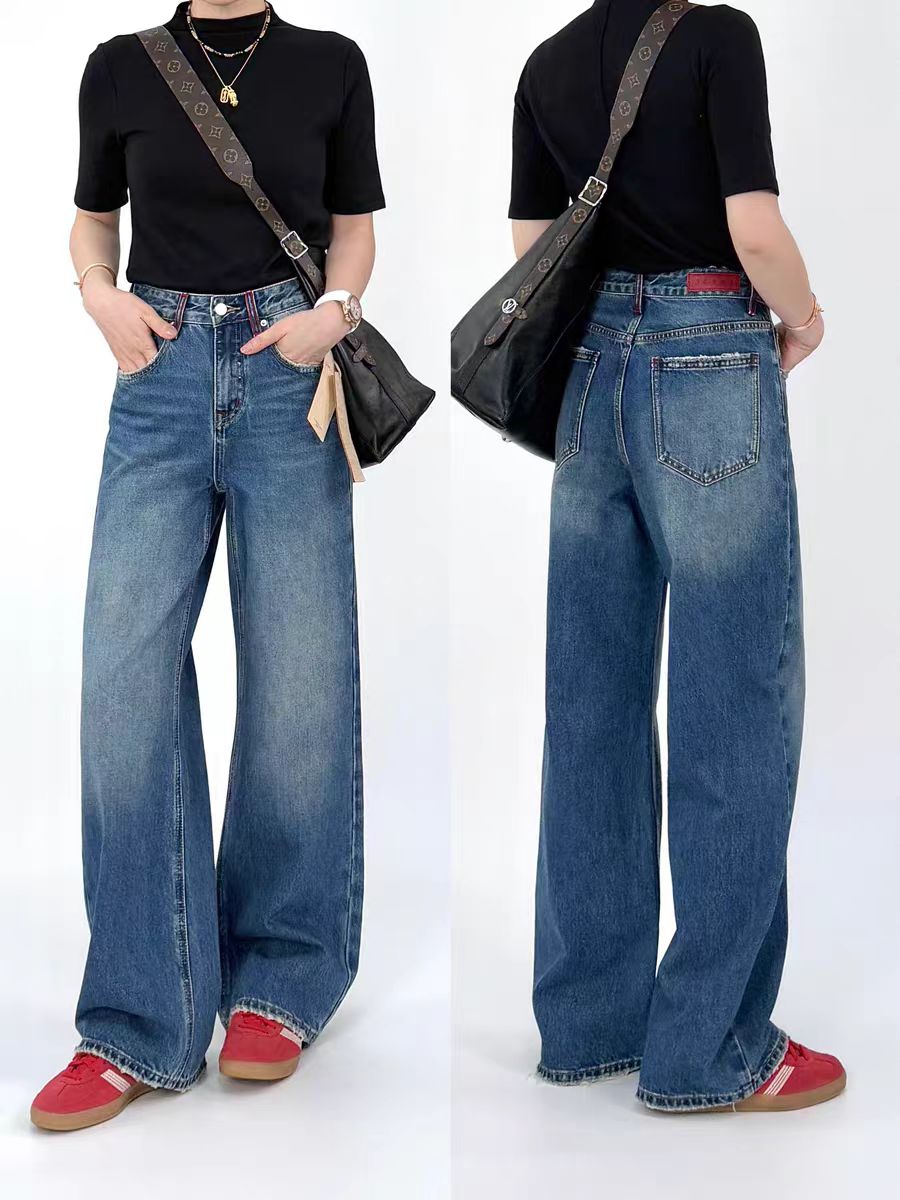 SU【401-1】花86  愫洒神裤无脑冲窄版阔腿裤植绒2025新款牛仔裤