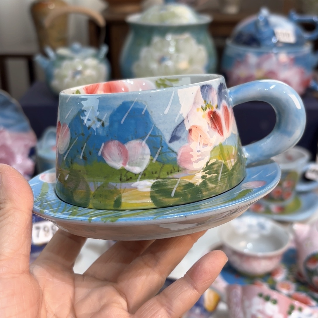 晚***享景德镇手绘高温釉下彩陶瓷茶具