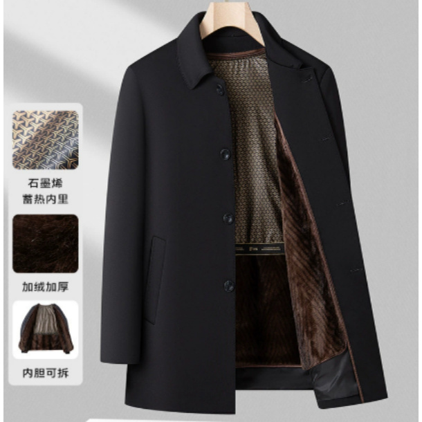 Y23男士中老年冬季加绒加厚可脱卸内胆石墨烯发热外套