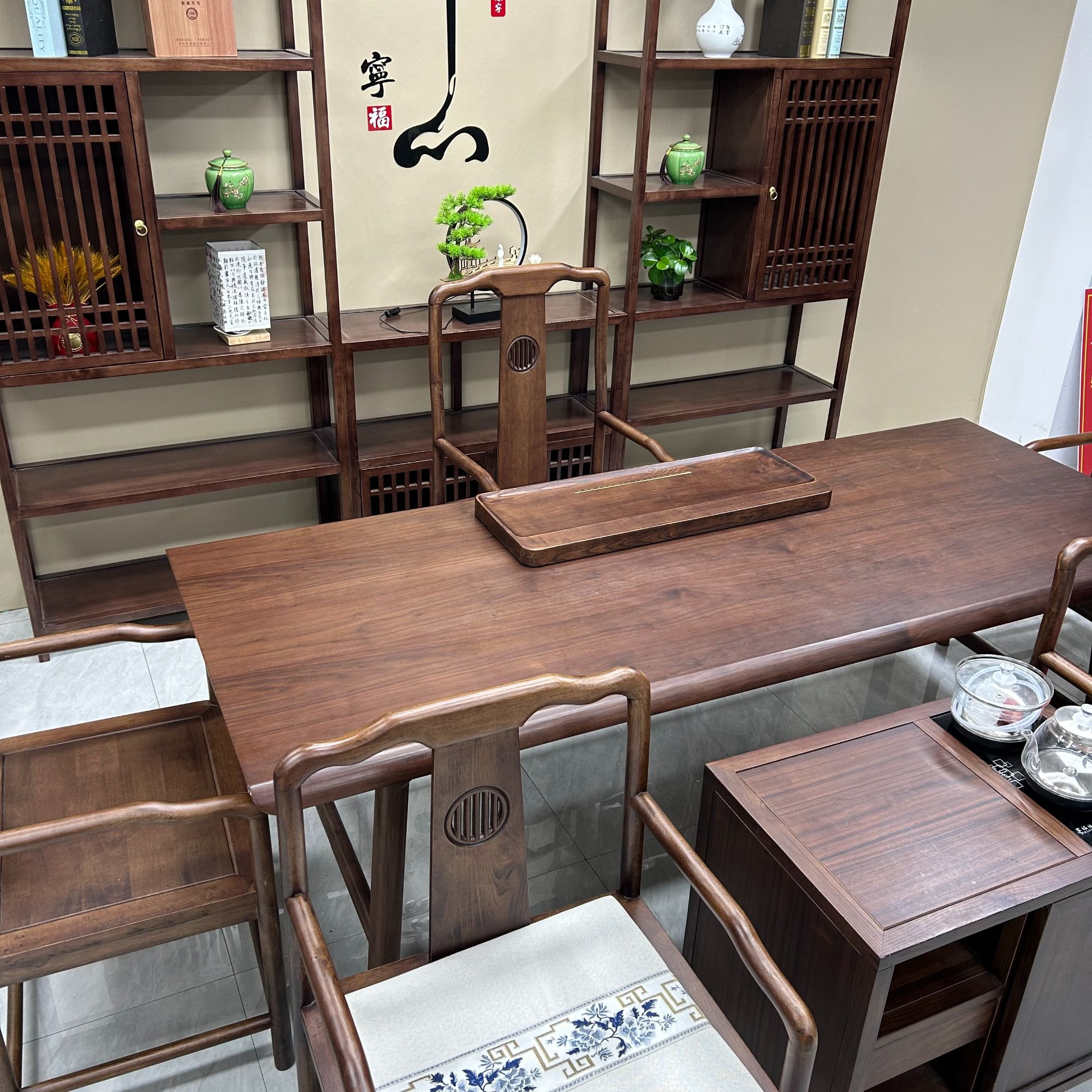 【新款上新】胡桃实木大板泡茶办公桌椅组合新中式茶台茶桌茶椅一体