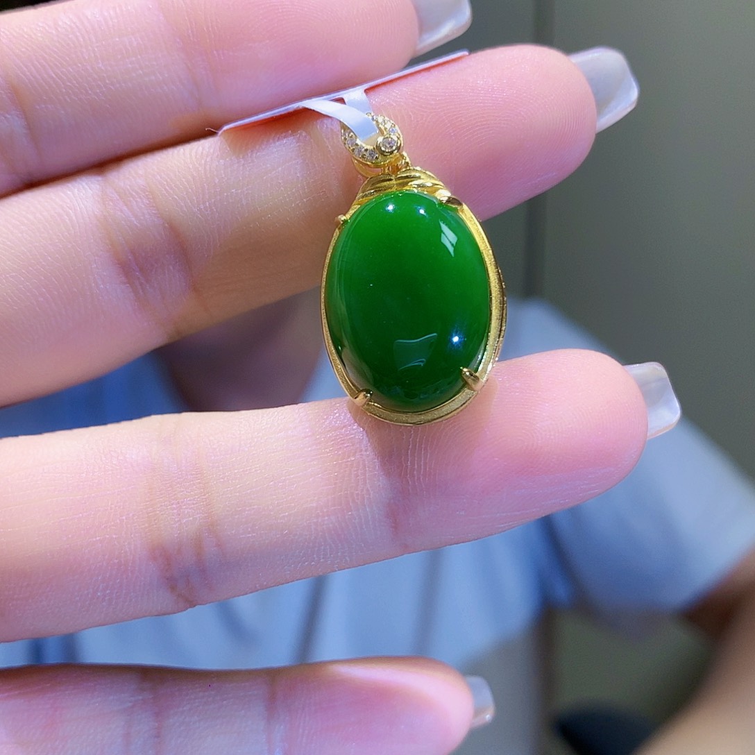 和田玉（碧玉）银S925镀金镶嵌颈饰