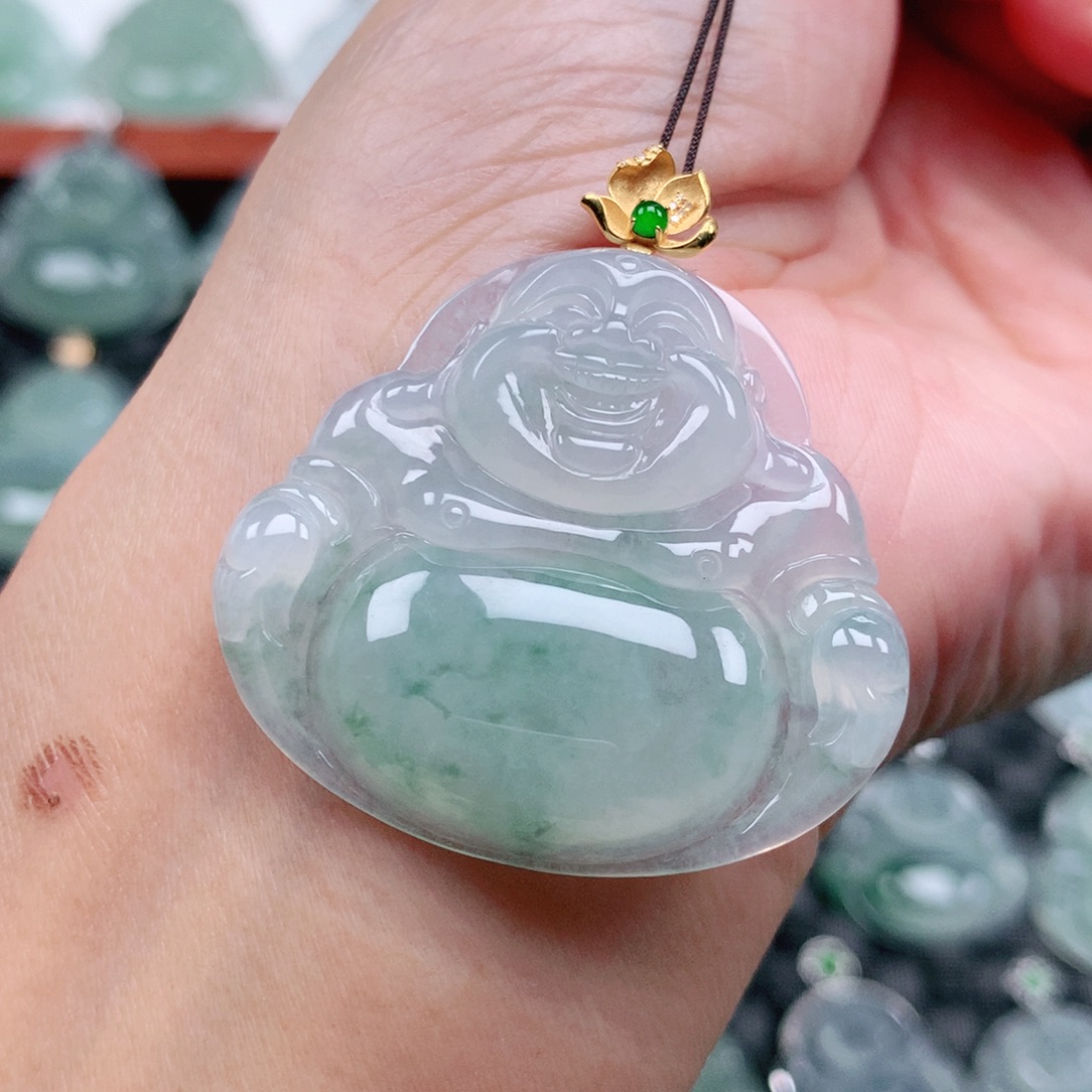 翡翠18K金镶嵌吊坠(不含链)高34.7