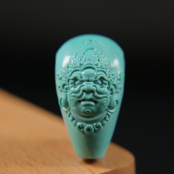 原矿绿松石财宝天王三通配饰，尺寸13×23×14mm，重5.3g