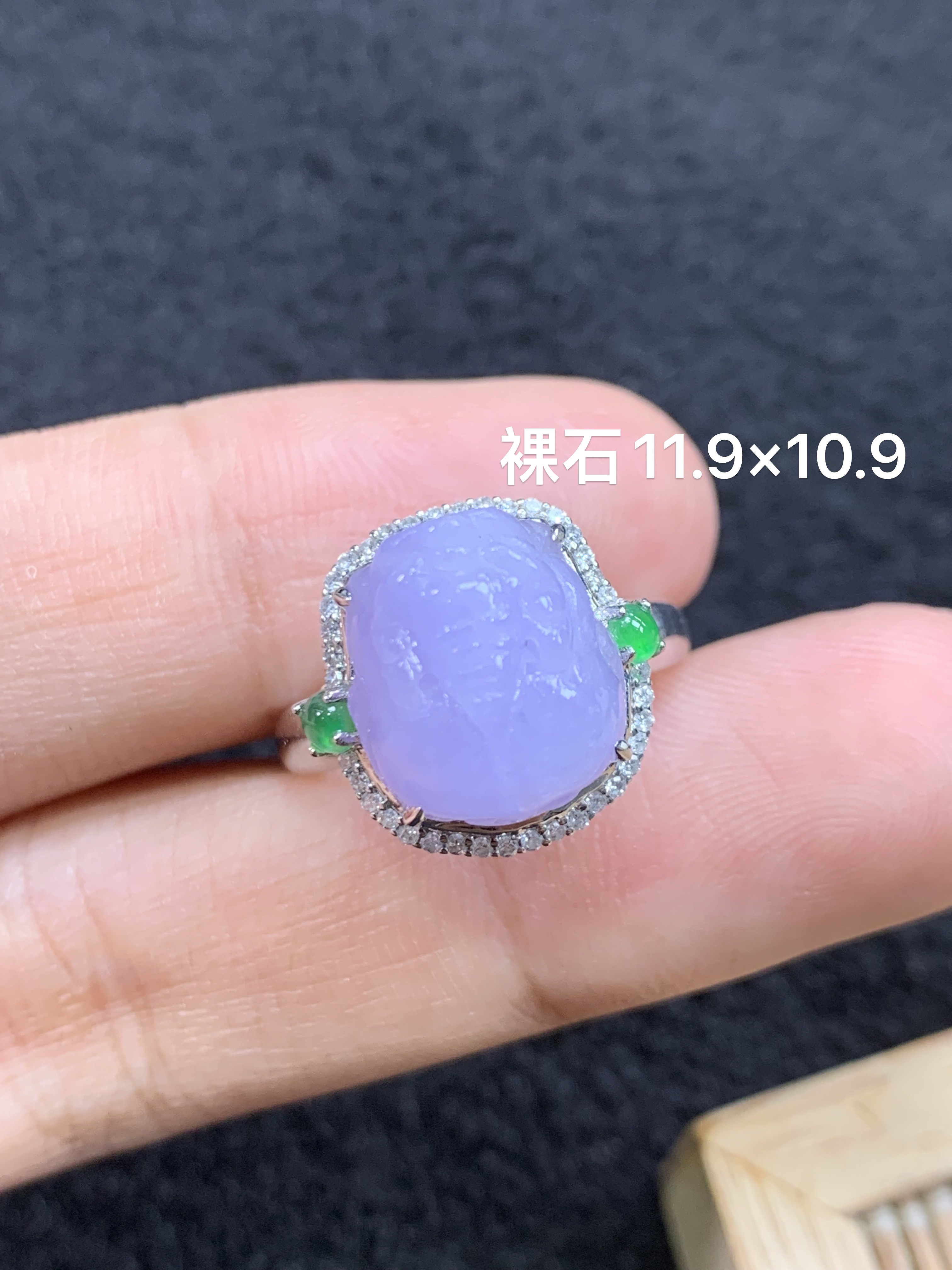 18k金镶嵌天然缅甸翡翠紫罗兰貔貅戒指11.9-10.9