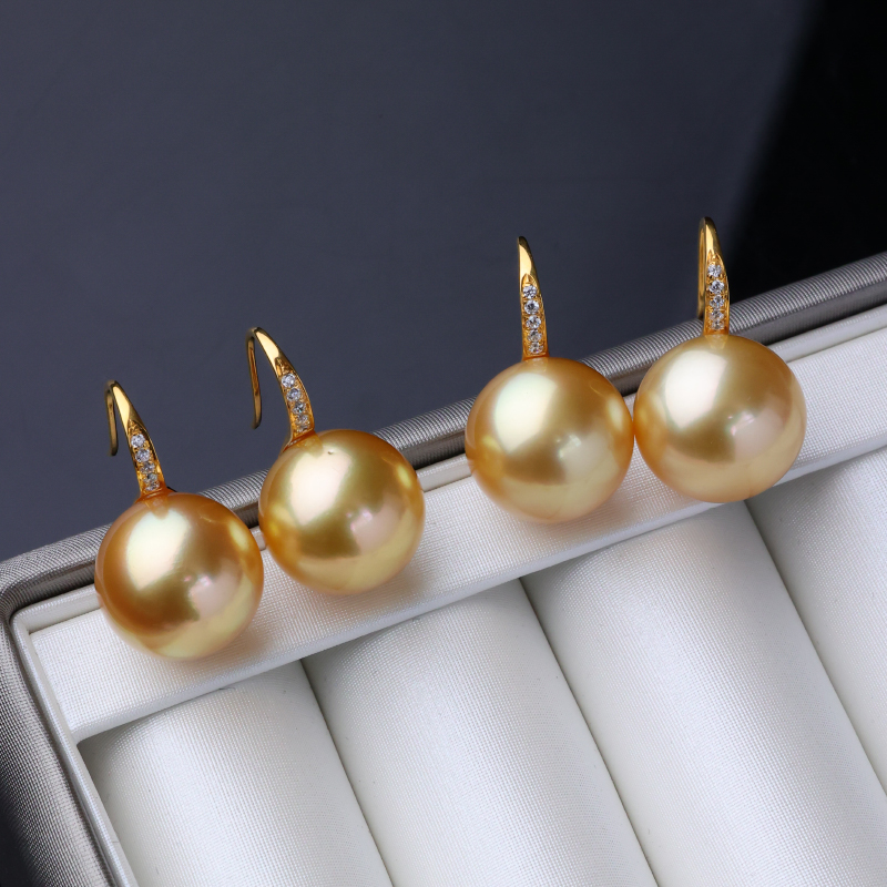 海水珍珠南洋金珍珠耳环18K金耳勾厚金高跟鞋12-13mm多样性发一对