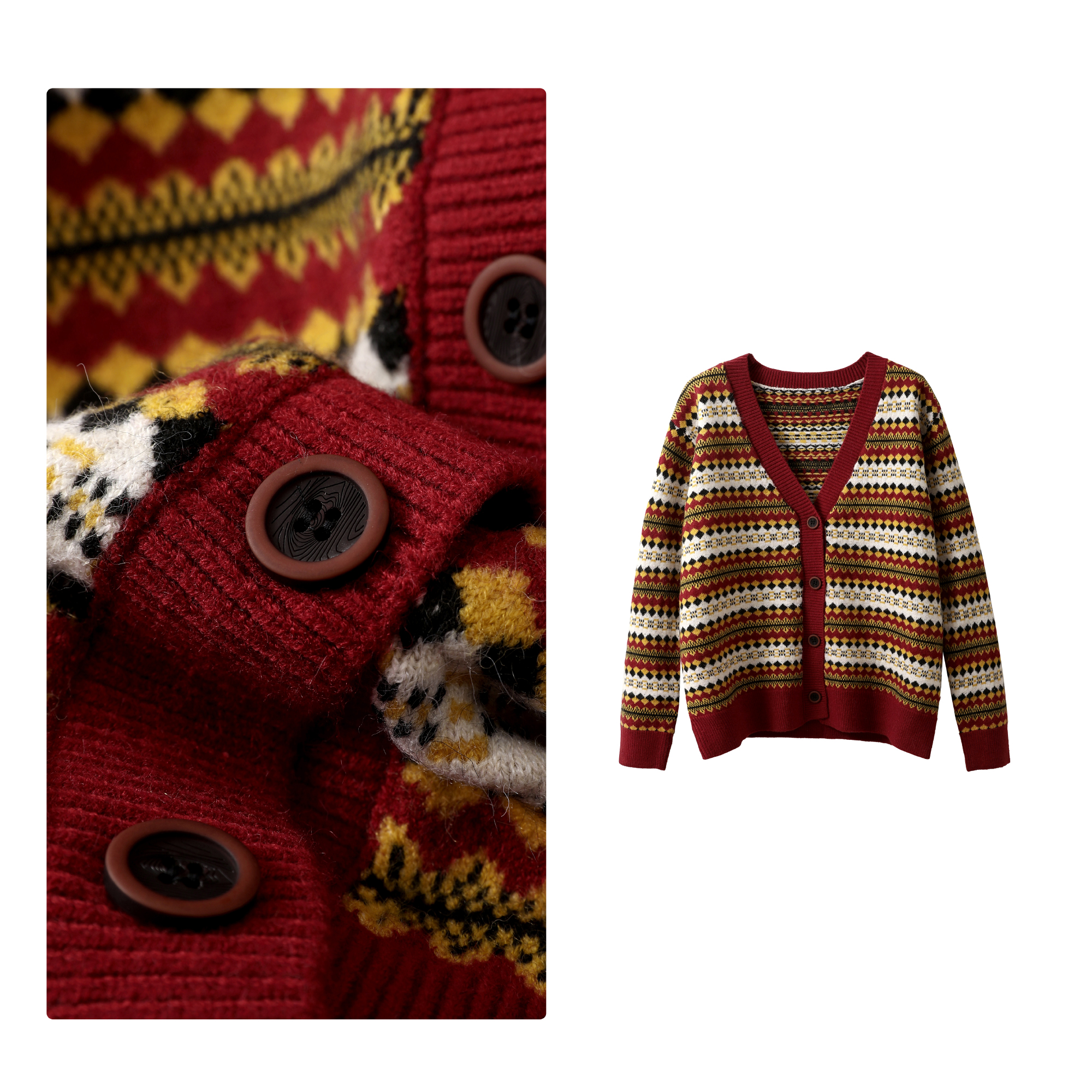 现货！门店24&9！复古花纹~外搭神器大V领女式针织开衫H00607