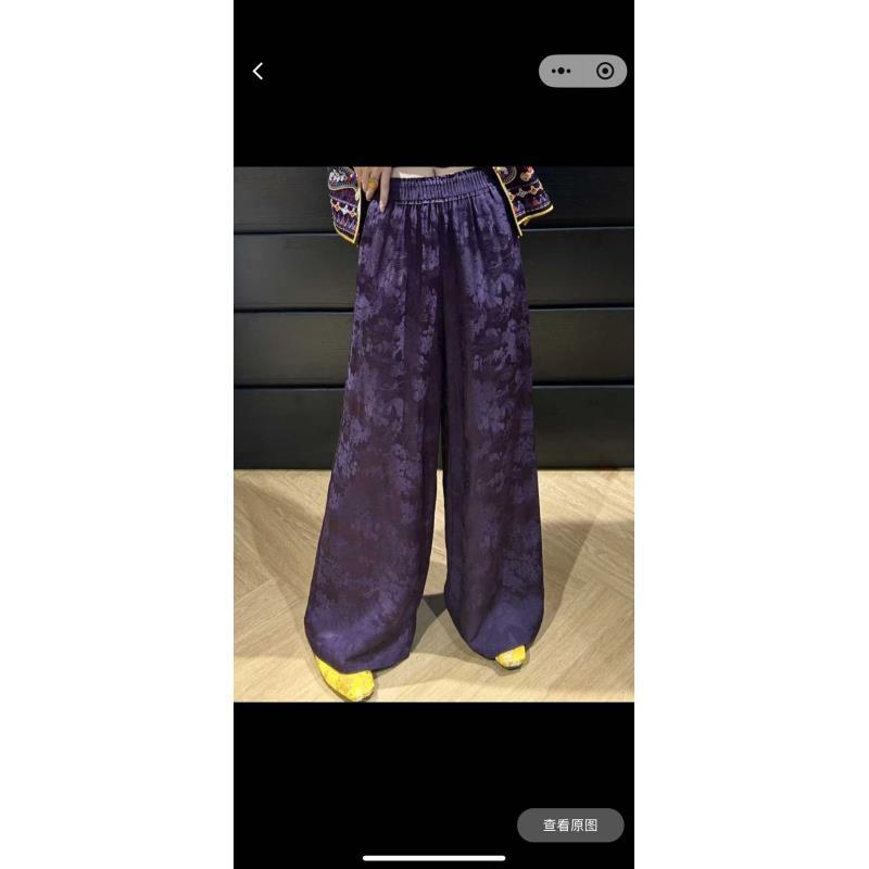 复古港风新中式直筒裤国风阔腿裤子无弹休闲裤长裤松紧腰宽松提花