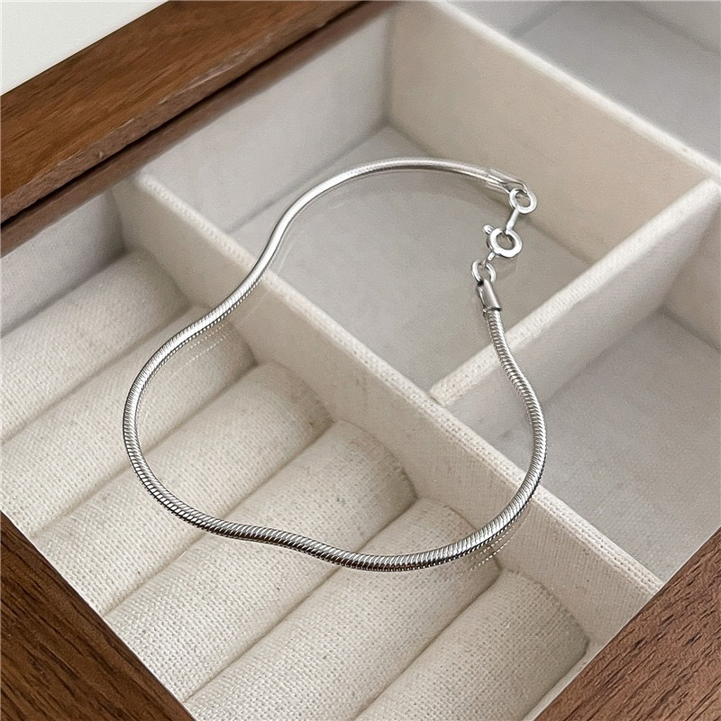 925银手链 S925银蛇骨设计光面手链韩版简约冷淡个性时尚ins轻奢