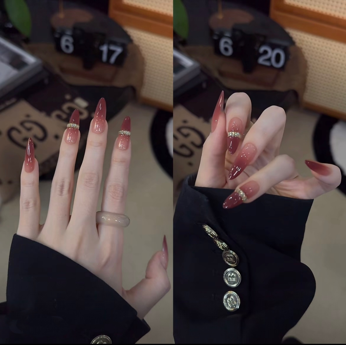 【酒渍红茶】纯手工穿戴甲新年战甲显白排钻高级纯手作美甲片批发