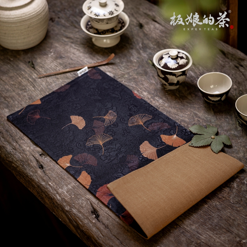 板娘的茶 香云纱全手工织银杏叶茶席茶周边茶道具  50*22cm