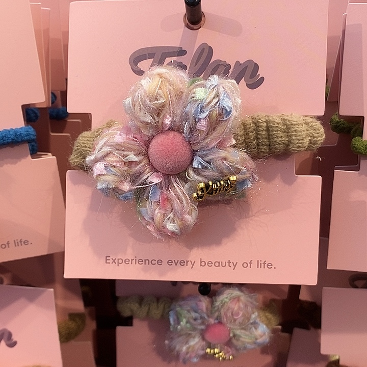 布艺铁合金粉色花发绳