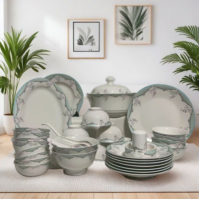 【丽人风尚】碗碟套装家用58件陶瓷碗盘碟筷子景德镇骨瓷餐具乔迁