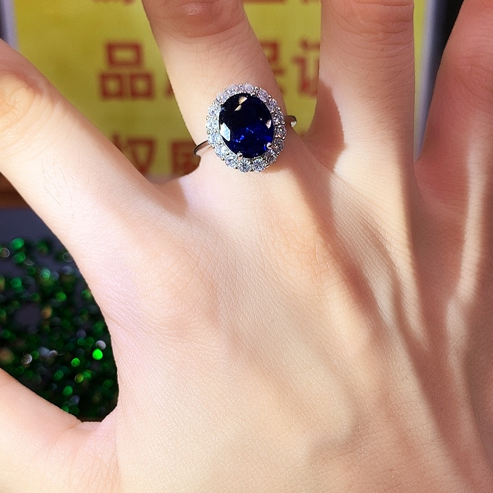 蓝宝石戒指银S925镶嵌