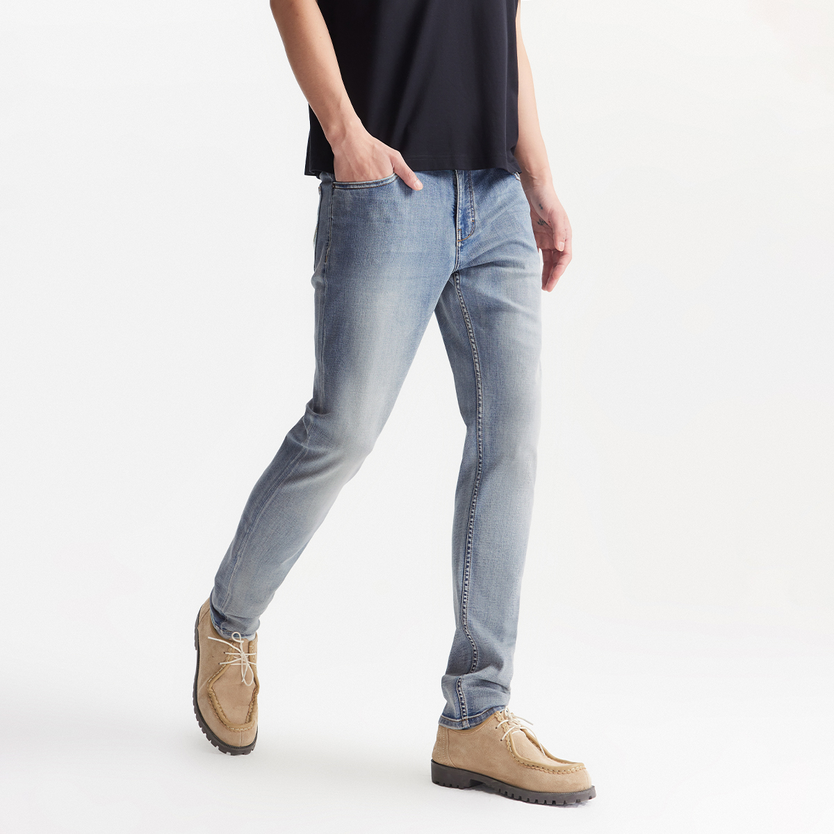 杰克琼斯秋季新款经典冰川蓝修身牛仔裤潮流休闲舒适弹力牛仔裤