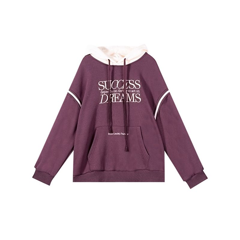 （女装）1021 刺绣字母港风连帽女长袖秋冬保暖休闲加绒卫衣