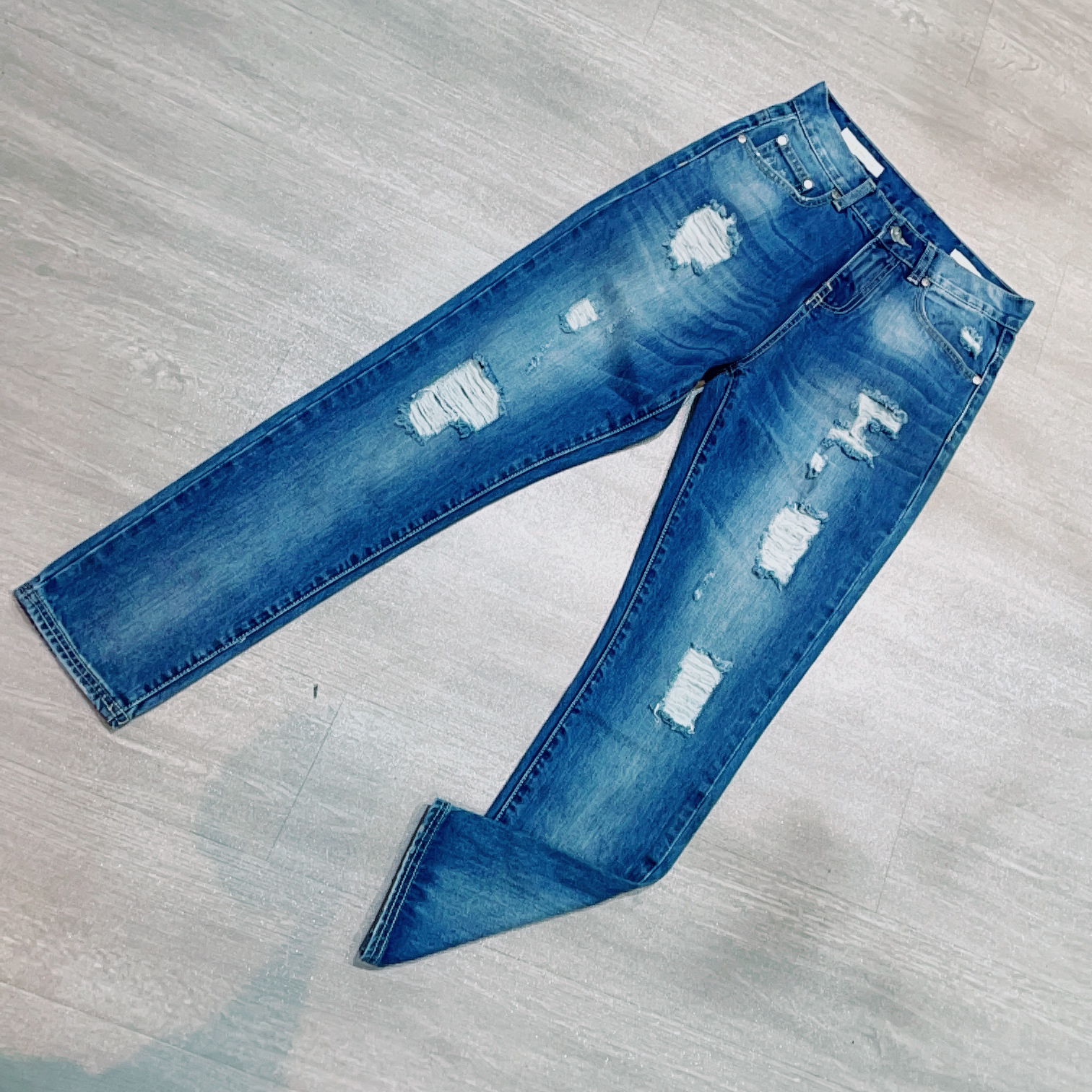 破洞磨毛窄版小脚牛仔裤-果梓602