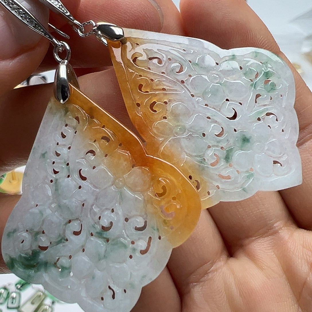 翡翠银S925镶嵌耳饰天然缅甸A货翡翠