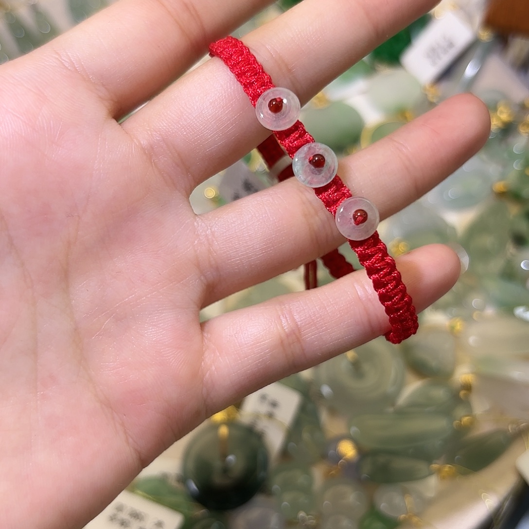 星***清翡翠未镶嵌颈饰平安扣手绳