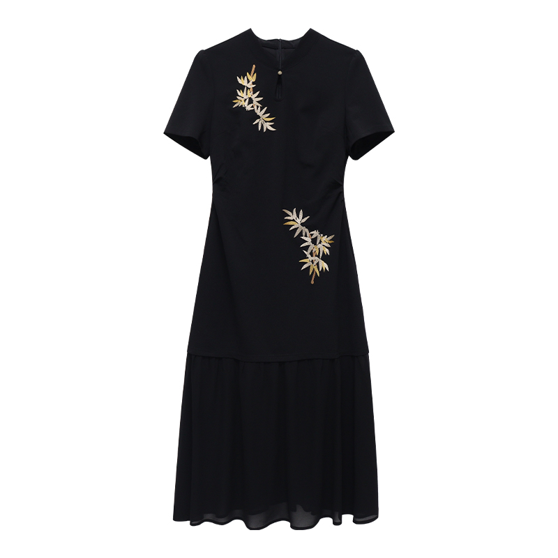 【墨色竹影】蛋妹大码女装微胖mm夏季新中式时尚连衣裙DM30172